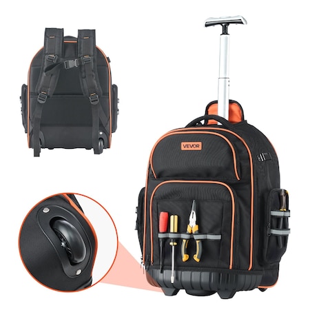 Vevor Rolling Tool Backpack with 45 Pockets and Durable Wheels for Heavy Tools, 45PK ZL-LGX-0098