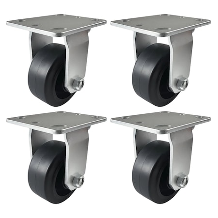 Hyw Products Heavy Duty Caster Set 4in Rubber on Cast Iron Wheels, 4 Rigid, 4PK 40-40R-A1-RC-4