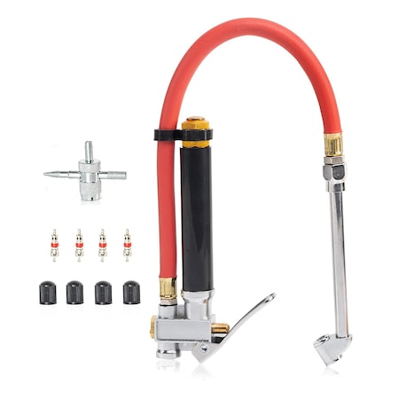 Neiko Tire Inflator, 12 Inch, Flexible Air Tire Pressure Gauge, 20 - 120 PSI, 1/4'' NPT Offset Dual Head 20701A