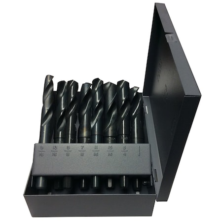 Drill America 8 Piece HSS Black Oxide Reduced Shank HSS Drill Bit Set, 9/16" - 1" DWD1008-SET