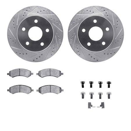 Dynamic Friction Co DFC Brake Rotor - Drilled & Slotted - Silver- Heavy Duty Brake Pad includes Hardware 7412-40010