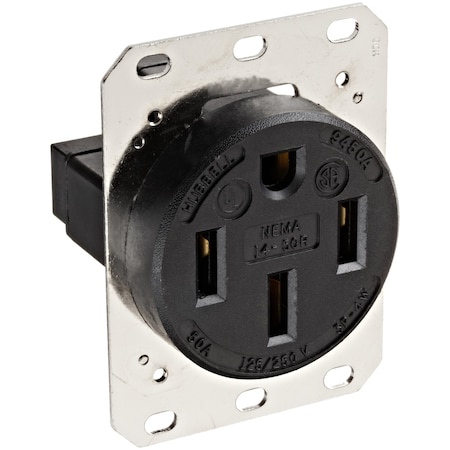 Hubbell Wiring 50A 125/250V 3-Pole 4-Wire Grounding Receptacle, 14-50R, Industrial, Black HBL9450A