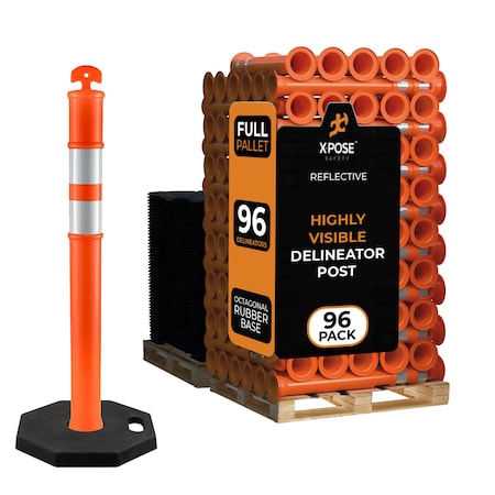 Xpose Safety 42in  T-Top Orange Traffic Delineator Post with 13 LB PVC Base, Full Pallet, 96PK DLTB-ORG-42-FP96-X