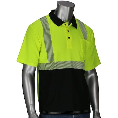 Pip ANSI Type R Class 2 Polo Shirt w/Performance Moisture Control Fabric and Black Bottom Front 312-1610B-LY/L
