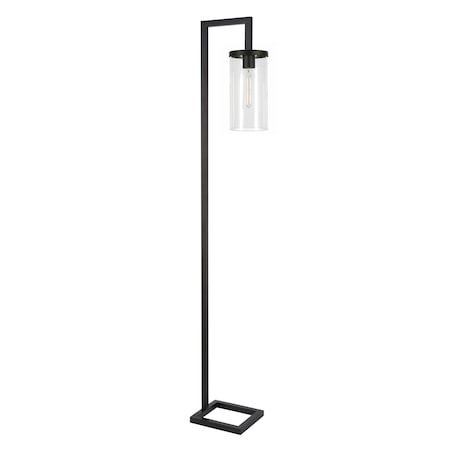 Homeroots 67" Black Reading Floor Lamp With Clear Transparent Glass Drum Shade 523403