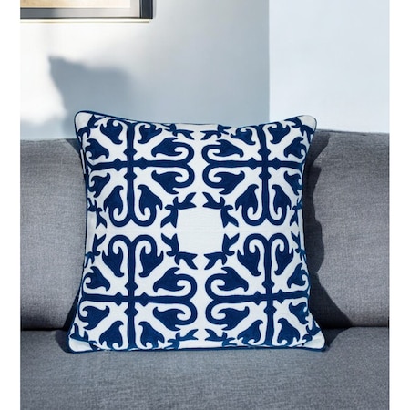 Homeroots 20" Blue and White Geometric Cotton Throw Pillow 529281
