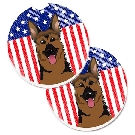 Carolines Treasures American Flag and German Shepherd Set of 2 Cup Holder Car Coaster BB2141CARC