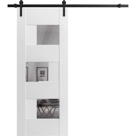 Vdomdoors Modern Barn Door Sete 6999 White Silk with Mirror Black 6.6FT Rail Track Heavy Hardware Set Solid SETE6999BD-B-WS-18
