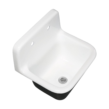 Kingston Brass 22" Cast Iron Single Bowl Wall Mount Kitchen Sink, 2-Hole with Strainer, White/Polished Chrome KGCKWS2218221