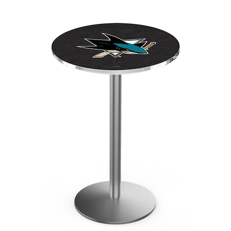 Holland Bar Stool Co 36" Stainless Steel San Jose Sharks Pub Table, 36" dia. Top L214S3636SJShar