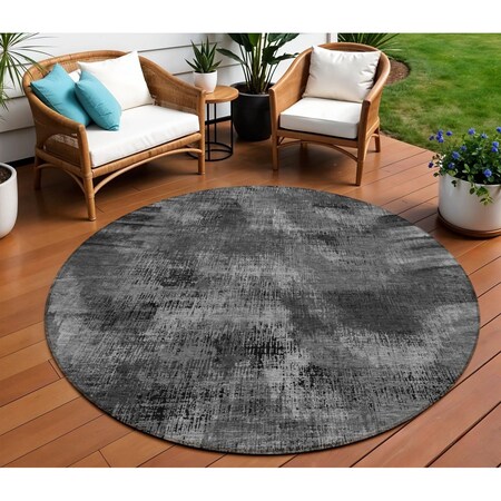 Homeroots 8' Gray Charcoal And Silver Round Abstract Washable Indoor Outdoor Area Rug 587136