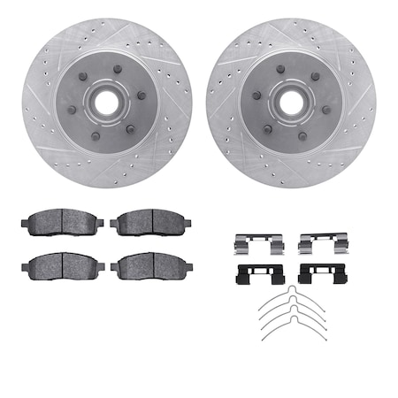 Dynamic Friction Co DFC Brake Rotor - Drilled & Slotted - Silver- Heavy Duty Brake Pad includes Hardware 7412-54071