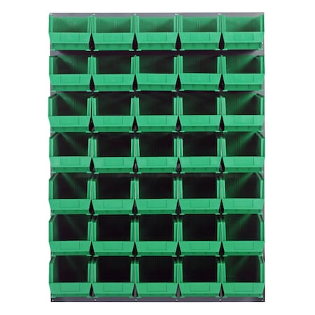 Quantum Storage Systems 48X61 GRAY LOUVERED PANEL WITH BINS GREEN QLP-4861-240-35GN