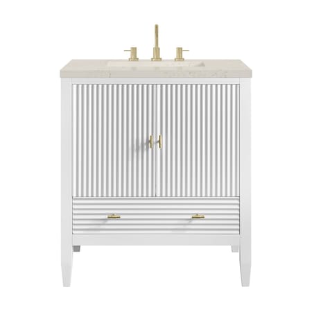 James Martin Vanities Myrrin 30" Single Vanity, Bright White w/ 3 CM Siberian Silestone Top 485-V30-BW-3SFR