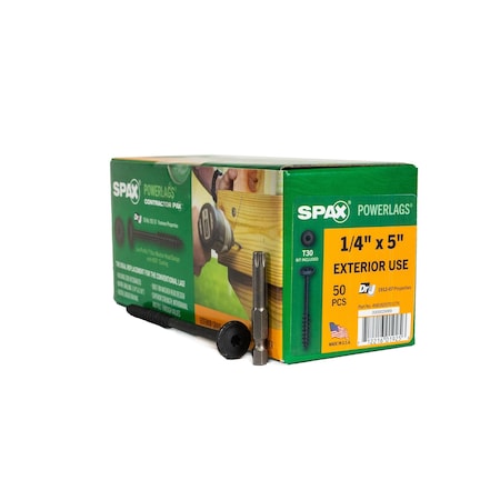 Spax 1/4 in x 5 in Exterior Structural Wood Lag Screws Powerlags Washer Head T-Star, 50PK 4581820701275