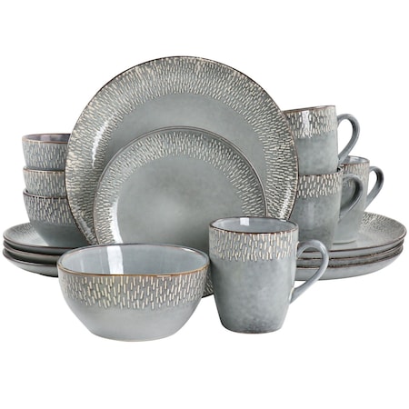 Meritage 16 Piece Reactive Glaze Stoneware Dinnerware Set in Grey 750119140M