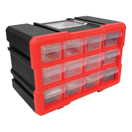Performance Tool 12-Drawer Storage Bin, Interlocking, Transparent Drawers, Wall Mount W5912