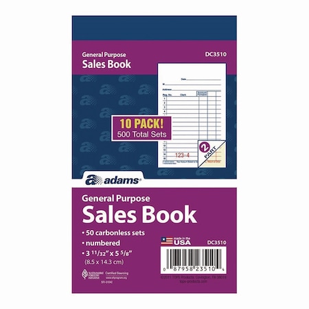 Adams Business Forms Multipart General-Purpose Sales Pad, Two-Part Carbonless, 3.34 x 5.13, 50 Forms/Pad, 10PK DC3510