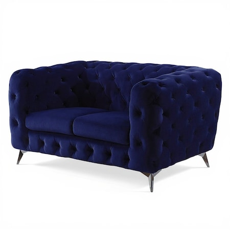 Homeroots 72in Blue And Silver Velvet Loveseat 515720