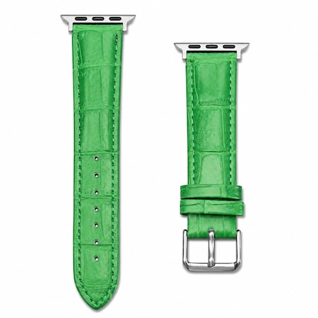 Elegani Alligator-Embossed Leather Watch Replacement Band Compatible with Apple Watch 46mm, Green LAT-GRN-46mm