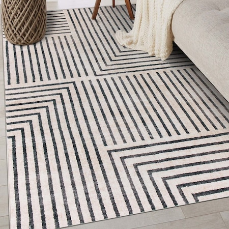 World Rug Gallery Distressed Bohemian Stripes Washable Non Slip Area Rug 3 ft x 5 ft Beige WR76BEIGE3X5