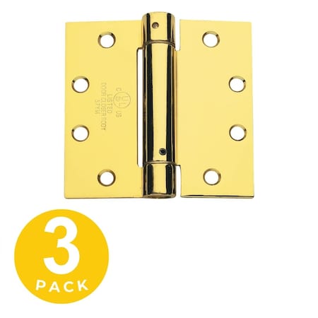 Global Door Controls 4.5 in. x 4.5 in. Bright Brass Spring Full Mortise Square Corner Door Hinge with Fixed Pin Pack of 3 CPS4545-US3-3