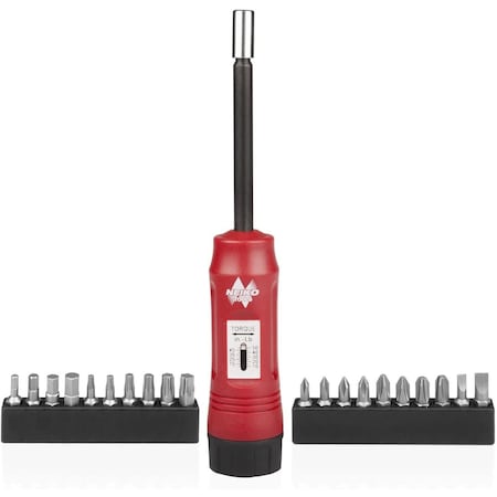 Neiko 1/4'' Drive Torque Screwdriver Set for HVAC and Gunsmiths, 20 Bits, 10-50 In-Lbs Range 10573B