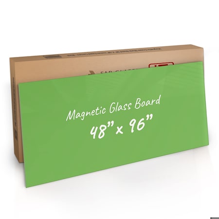 Fab Glass And Mirror Magnetic Glass Dry Erase Board for Wall, 48in x96in Eased Corners, Green Surface Frameless Glass B GBZ48x96-SB602