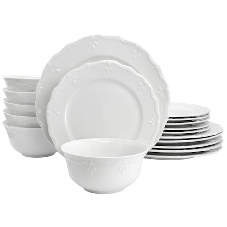 Elama Henryi 18 Piece Porcelain Dinnerware Set in White ELM-HENRYI-18