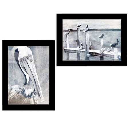 Homeroots Set Of Two Pelican Party Black Framed Coastal Wall Art, 2PK 407084