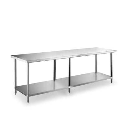 Steel Works Worktable 30"X96"X34"H 18GA 304S/S flat top shelf SWWTS-3096-318