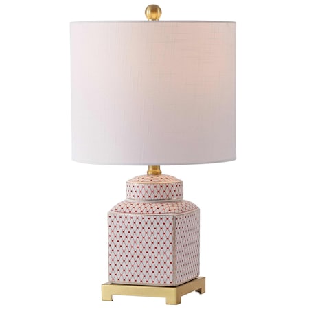 Jonathan Y Cleo 21.5 in. Transitional Glam Square Ginger Jar Ceramic and Metal LED Table Lamp, Red/White JYL3043C