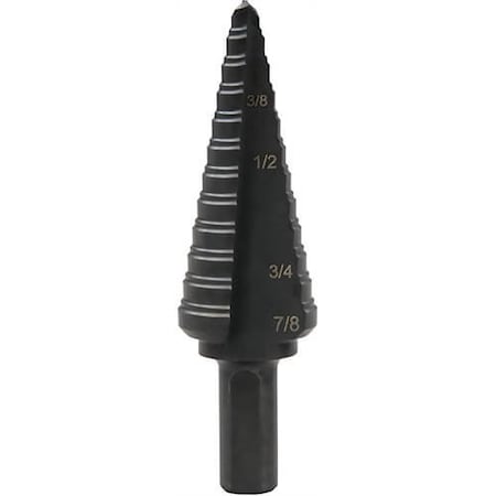 Greenlee Multi-Hole Step Drill Bit, 3/16 in dia Min Hole, 7/8 in dia Max Hole, 12 Steps, Mild Steel GSB04