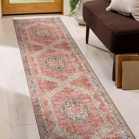 World Rug Gallery Red Vintage Style Rug, Washable, Non-Slip, Low Profile, 2ft 6in x 6ft Runner WR170RED26X6