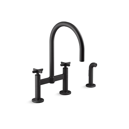 Kohler Billet Two-hole bridge kitchen sink faucet with side sprayer 28673-3-BL