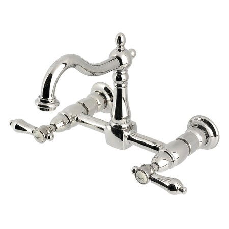 Kingston Brass Two-Handle Wall Mount Bridge Kitchen Faucet, Polished Nickel KS1266BAL