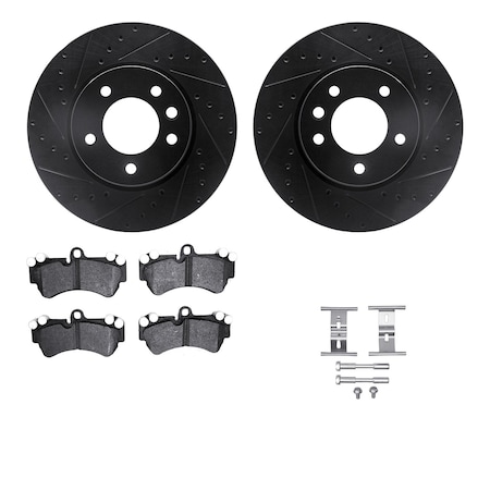 Dynamic Friction Co DFC Rotors-Drilled & Slotted-Black w/ EURO 5000 Ceramic Brake Pads Incl Hdw 8612-74048