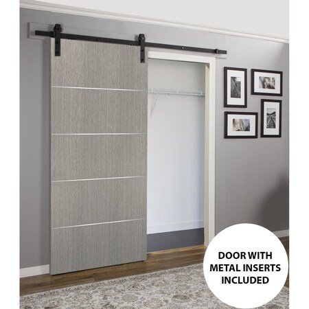 Sartodoors Sliding Barn Door with Hardware, Planum 0020 Grey Oak, 6.6FT Rail Hangers Sturdy Set, Modern Solid PLANUM0020BD-B-SD-24