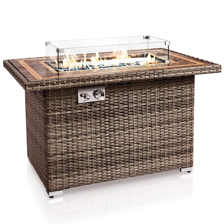 Serenelife Sturdy Wicker Base Propane Fire Pit Table with Tile Top, Patio Heater & Propane Heater, Sliding SLNFTAL26
