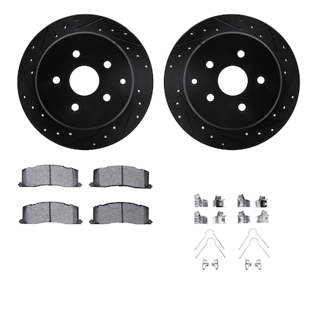 Dynamic Friction Co DFC Rotors-Drilled & Slotted-Black w/ 5000 Advanced Brake Pads Incl Hdw 8512-76180