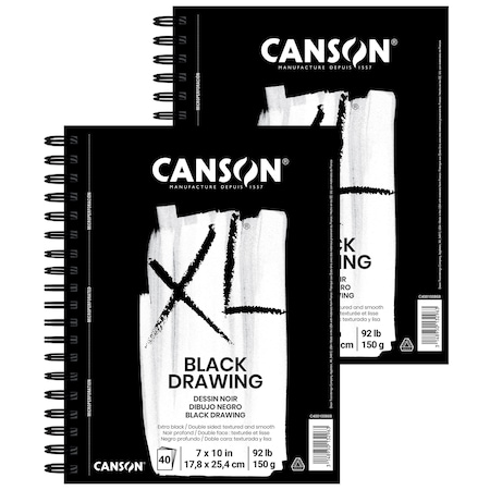 Canson XL Series Drawing Pad, Black, Side Wire Binding, 10 Sheet, 7x10 inch, 2PK C400100868-06