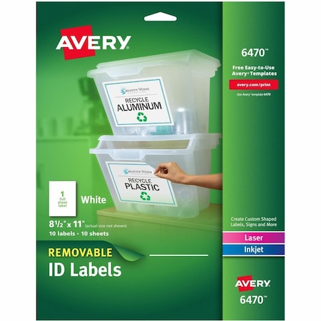 Avery White Removable Multipurpose Label, PK10 6470