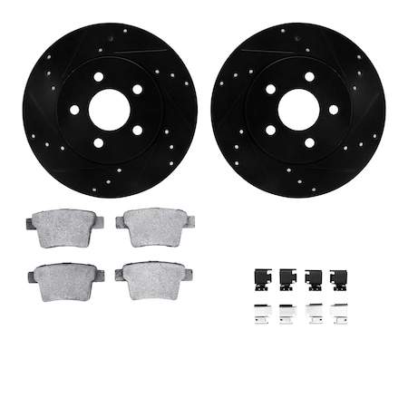 Dynamic Friction Co DFC Rotors-Drilled & Slotted-Black w/ EURO 5000 Ceramic Brake Pads Incl Hdw 8612-20008