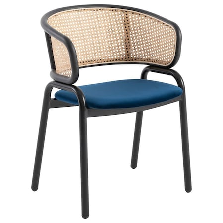 Leisuremod Ervilla Dining Chair with Stainless Steel Legs Velvet Seat and Wicker Back, Navy Blue EC20NBU