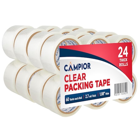 Campior Clear Packing Tape, Heavy Duty, 1.88In x 60 Yards, 2.7mil, 24 Rolls for Shipping and Sealing CMPTAPE24