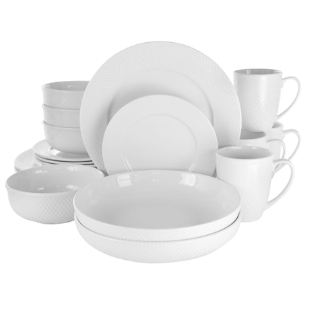 Elama Maisy 18 Piece Round Porcelain Dinnerware Set in White EL-MAISY