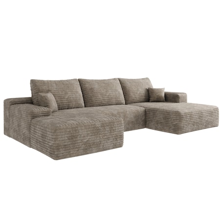 Homeroots 107" Camel Corduroy Modular Compression Foam Sofa With Ottoman And Toss Pillows 712956