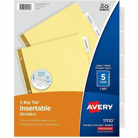 Avery Dividers, Insert, 5-Tab, Clear AVE11110