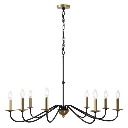 Jonathan Y Wicklow 40" 8-Light Bohemian Farmhouse Iron LED Chandelier, Brass Gold/Black JYL7914B