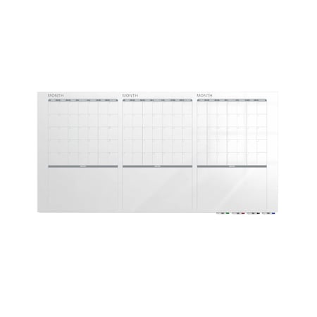 Ghent Calendar Aria Low Profile Glassboard, 3 Month Calendar, Non-Magnetic, 4'H x 6'W GRPARIASN33M-46